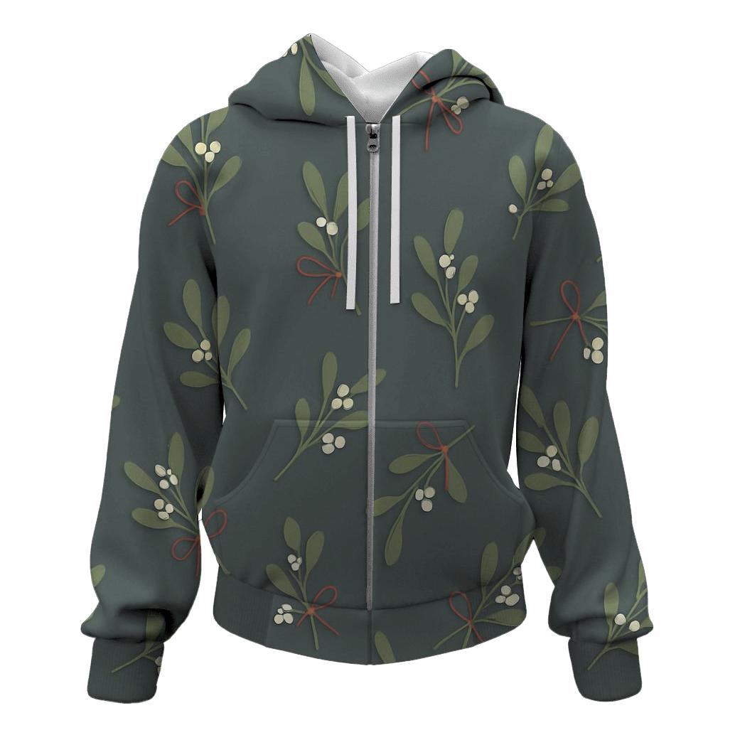 Mistletoe Scatter On Slate Gray Background zip-up hoodies