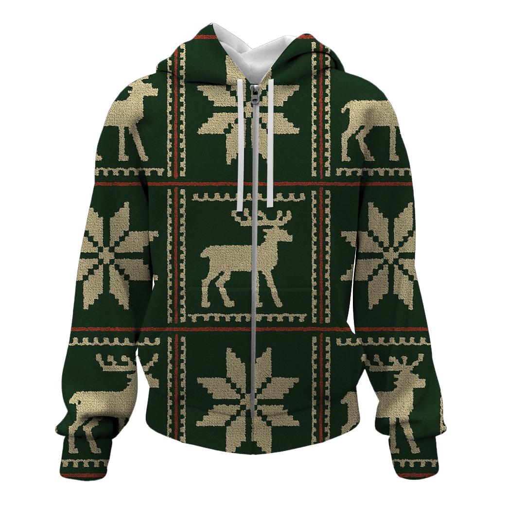 Nordic Reindeer Grid On Forest Green Background lightweight hoodies