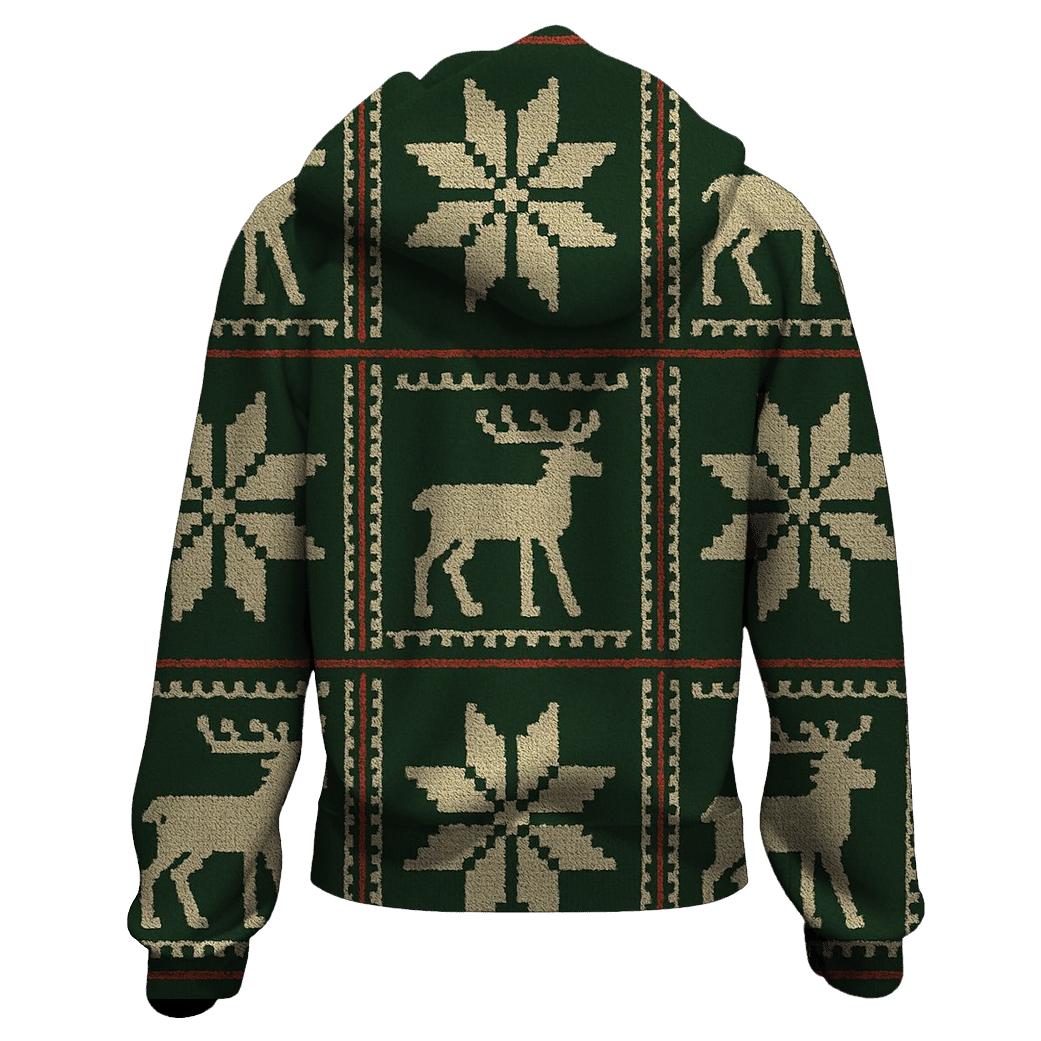 Nordic Reindeer Grid On Forest Green Background lightweight hoodies