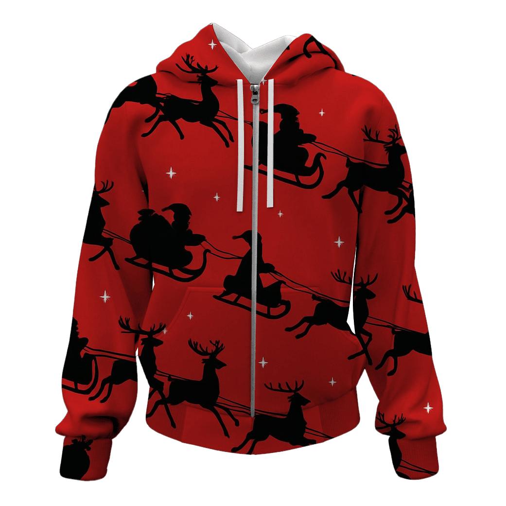 Santa Silhouette Progression On Crimson Background hoodie styles