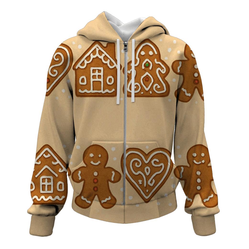 Gingerbread Motif Border On Warm Beige Background heavyweight hoodies