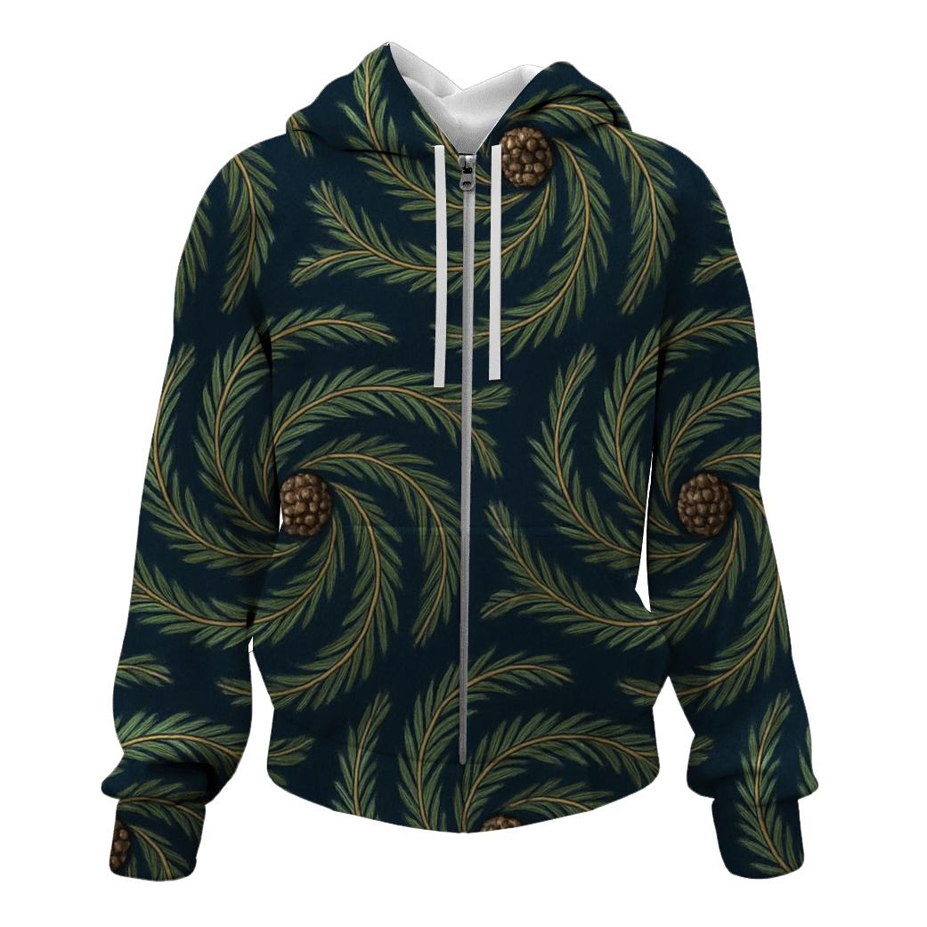 Evergreen Spiral Tessellation On Navy Blue Background zip-up hoodies
