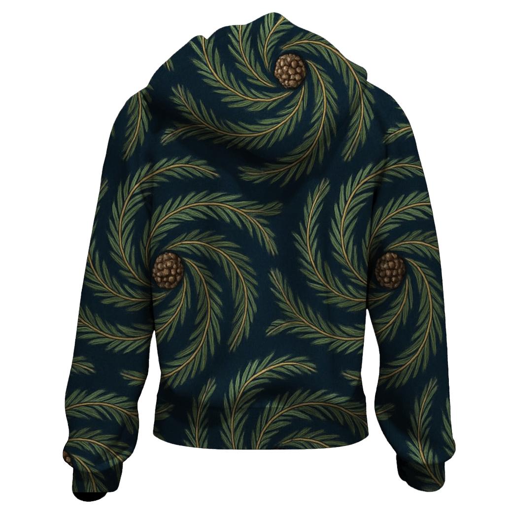 Evergreen Spiral Tessellation On Navy Blue Background zip-up hoodies