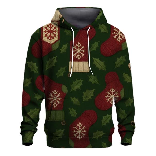 Stocking Lattice On Holly Green Background embroidered hoodies