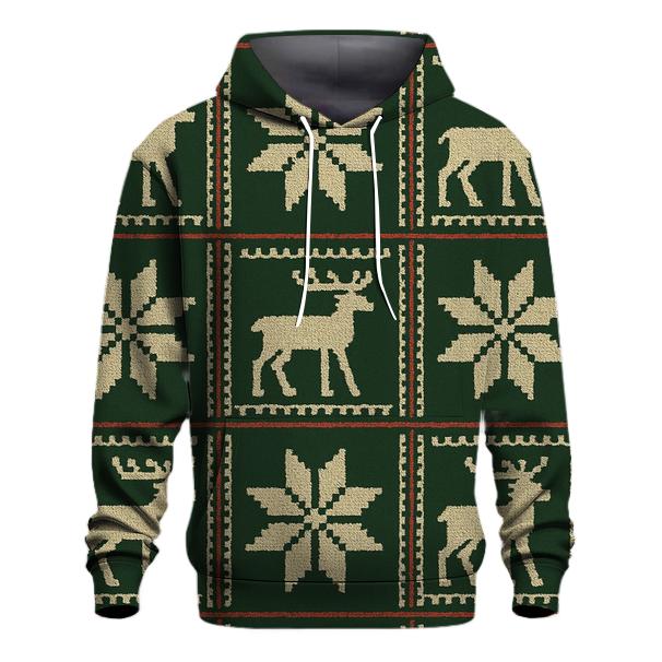 Nordic Reindeer Grid On Forest Green Background custom hoodies