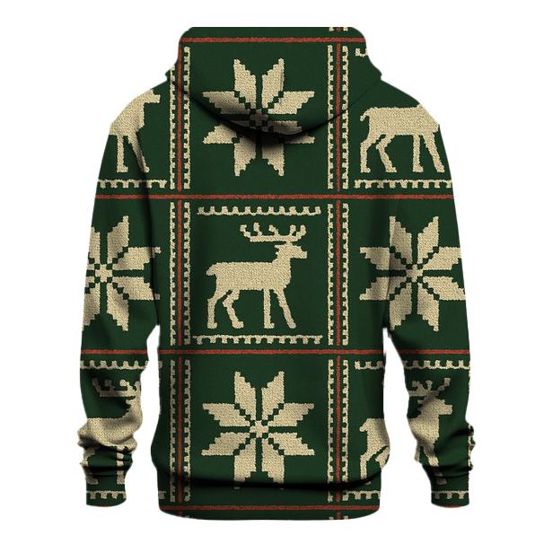Nordic Reindeer Grid On Forest Green Background custom hoodies