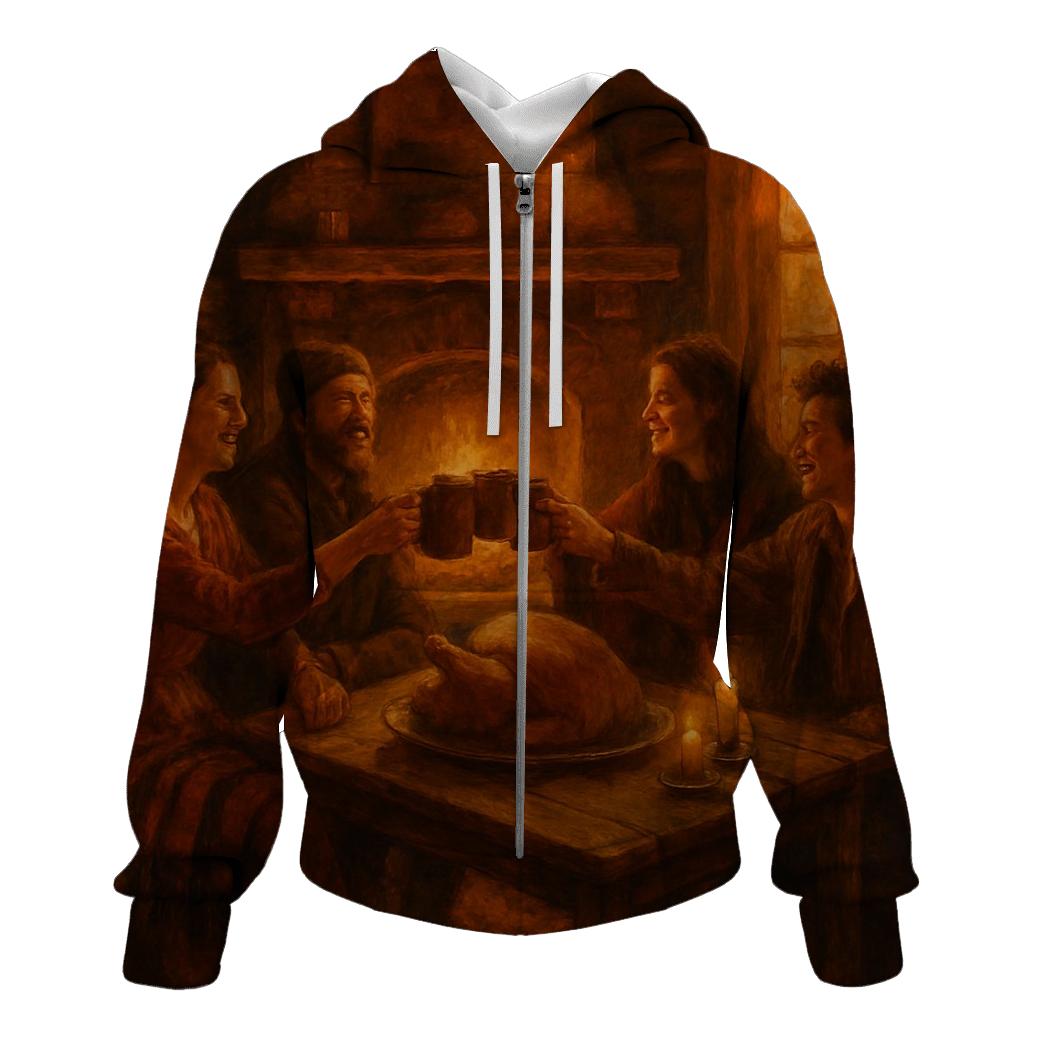 Cozy Cabin Thanksgiving Hearth zip-up hoodies