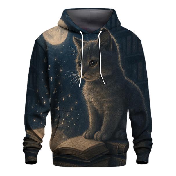 Moonlit Library Cat heavyweight hoodies