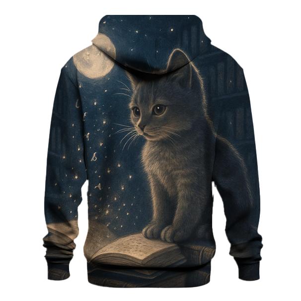 Moonlit Library Cat heavyweight hoodies