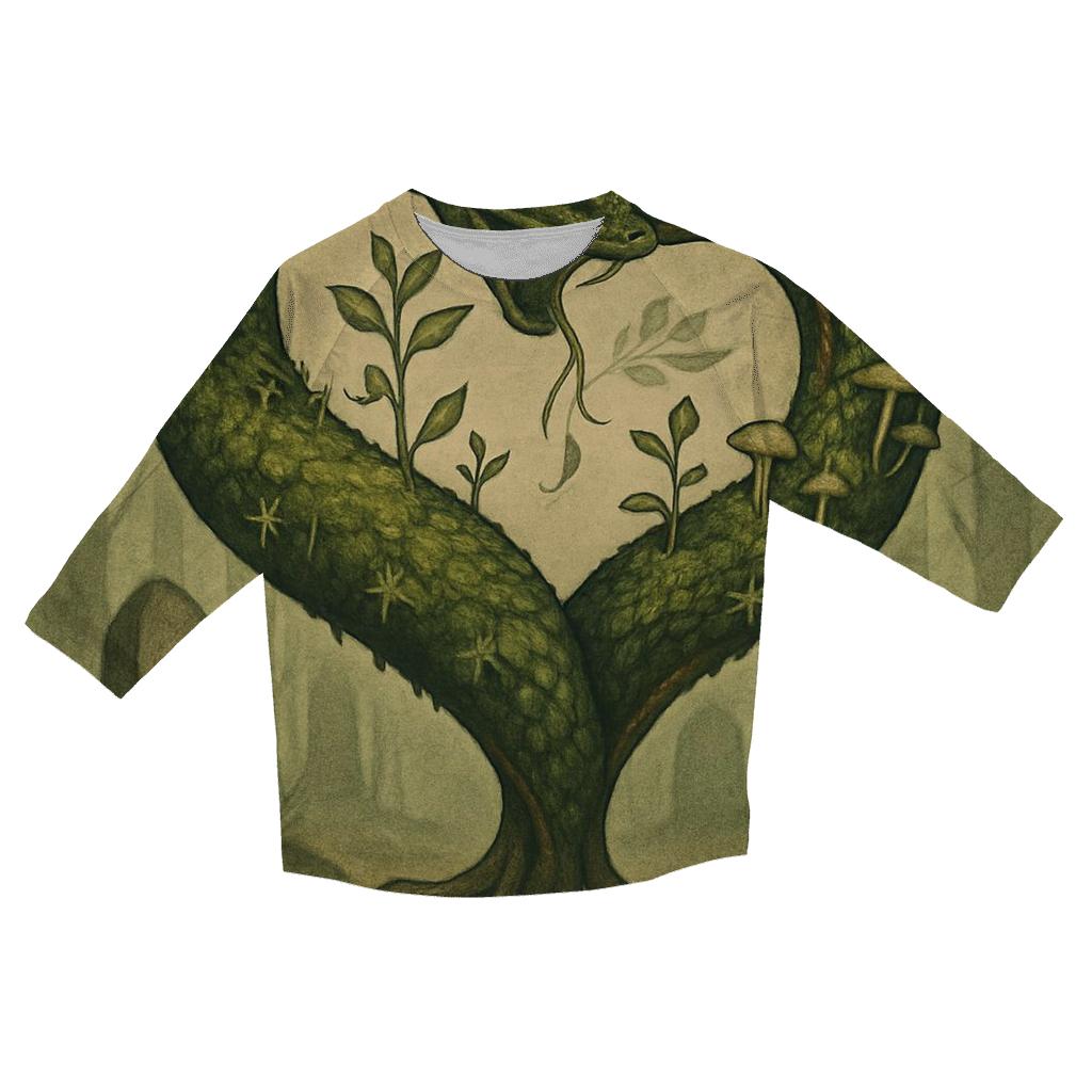 Forest Heart Ouroboros printed three quarter sleeve shirts