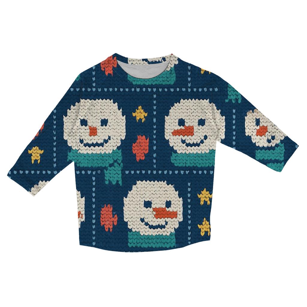 Snowman Scarf Grid Design printed three quarter sleeve shirts