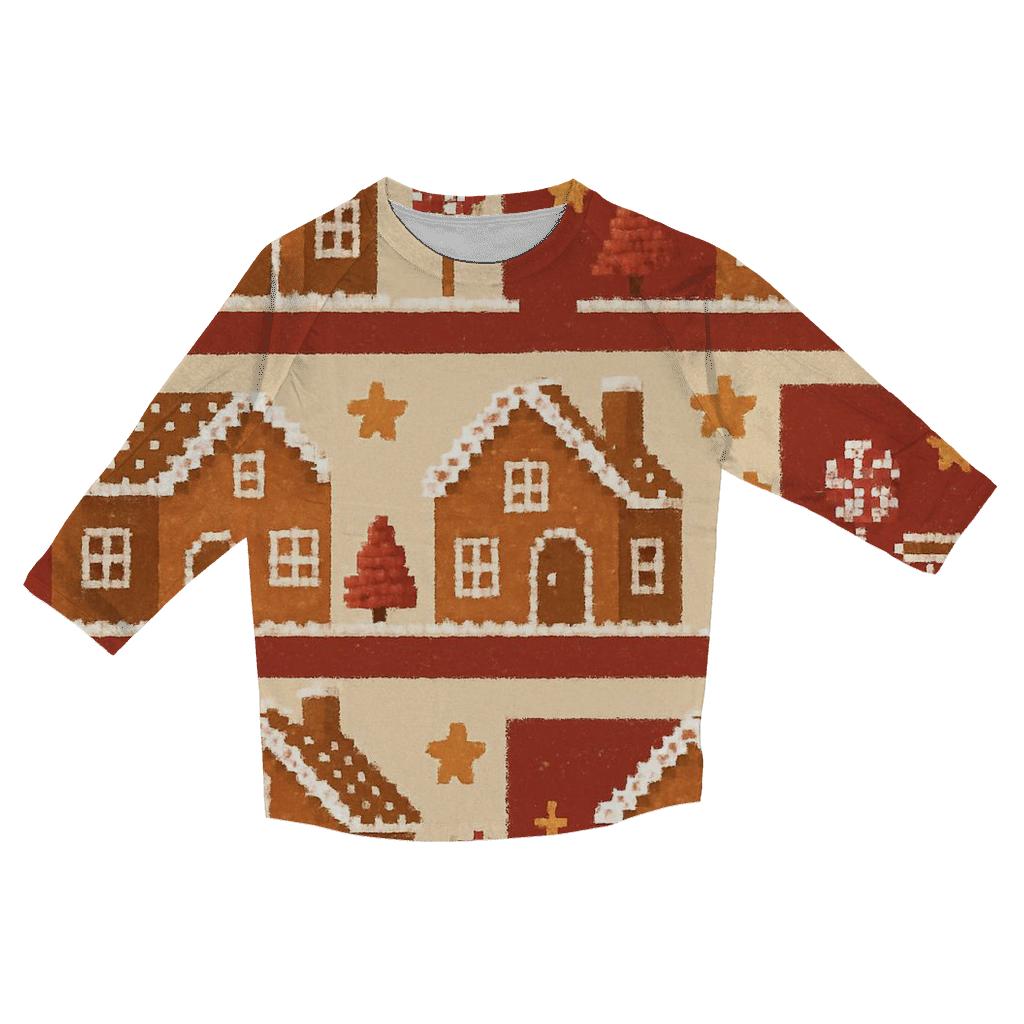 Gingerbread Village Parade Design fashion 3/4 sleeve shirts