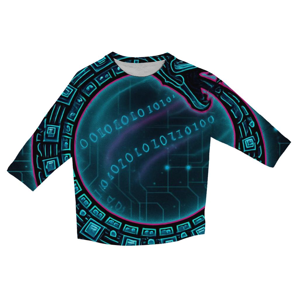 Binary Code Ouroboros Circuit casual three quarter sleeve shirts