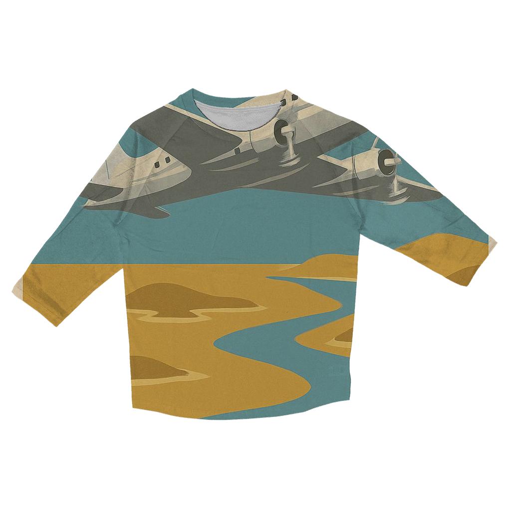 Aged Airline Travel Poster printed three quarter sleeve shirts