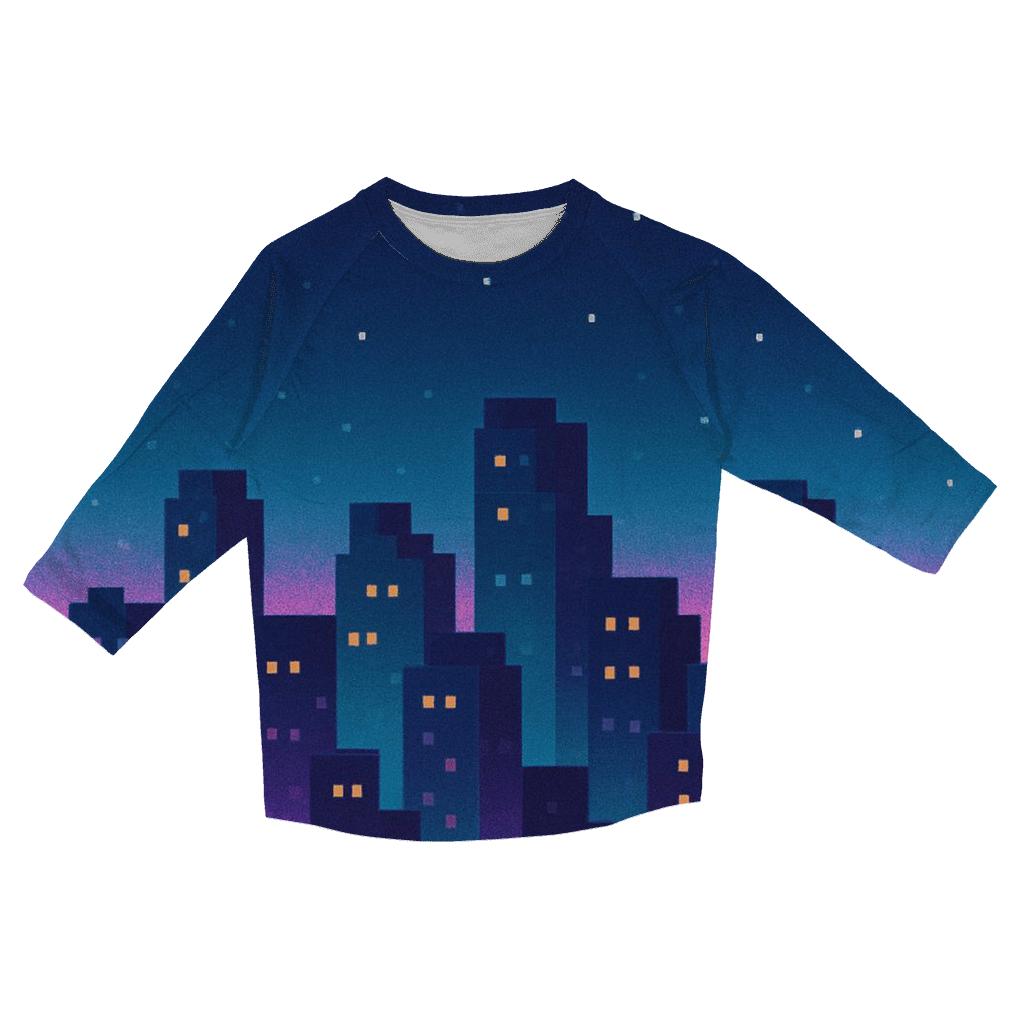 Pixel Skyline Glow fashion 3/4 sleeve shirts
