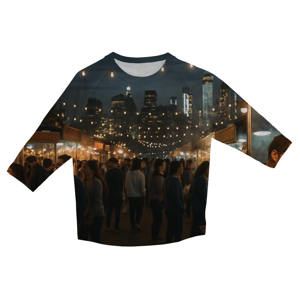 Queens Night Market Panorama personalized 3/4 sleeve tees