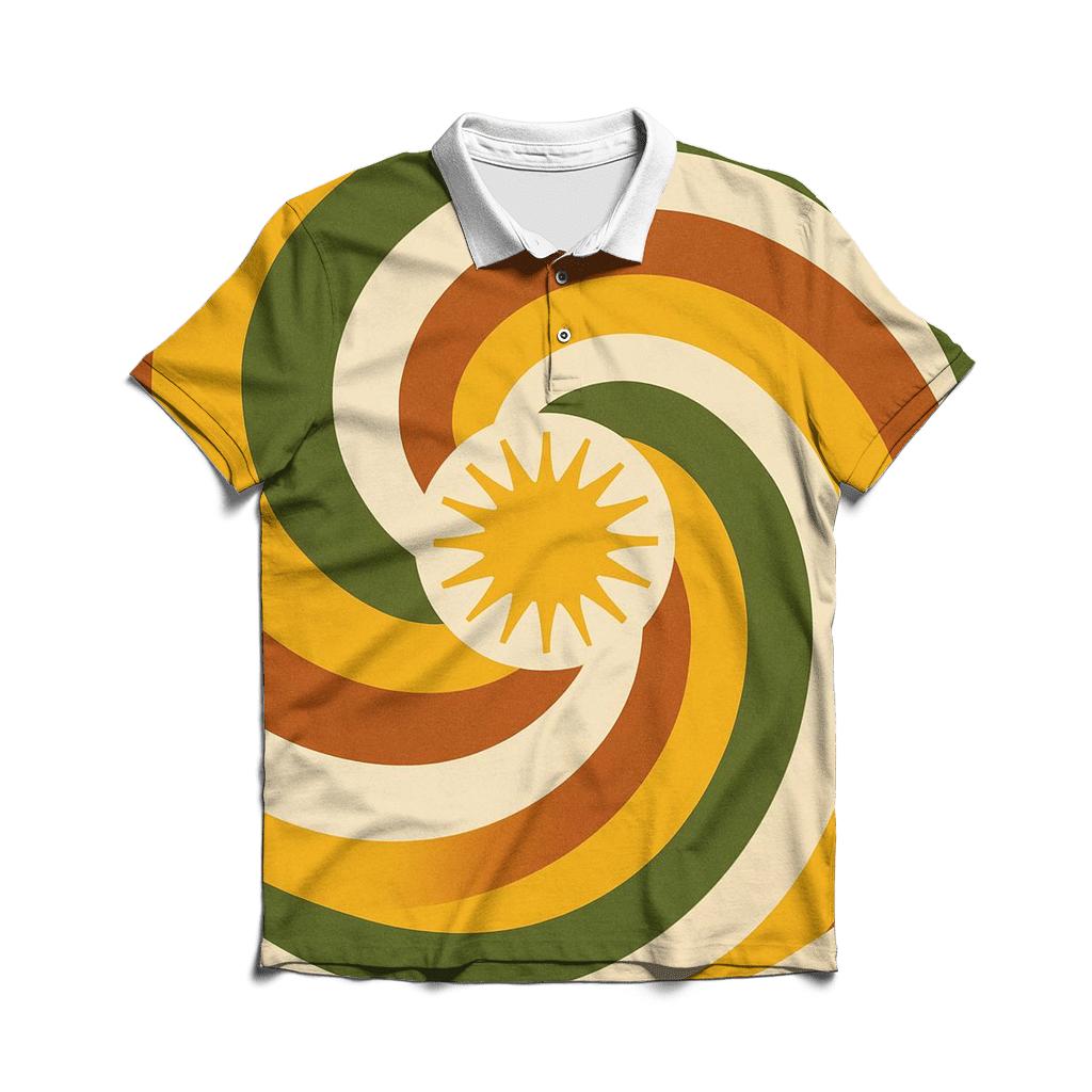 Groovy Solar Swirl embroidered polo tops