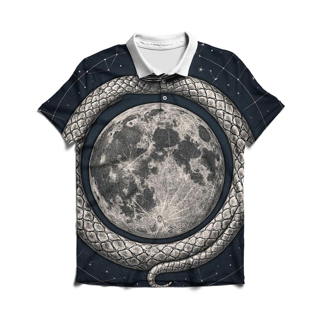 Lunar Tattoo Ouroboros Map stylish collar polo tees