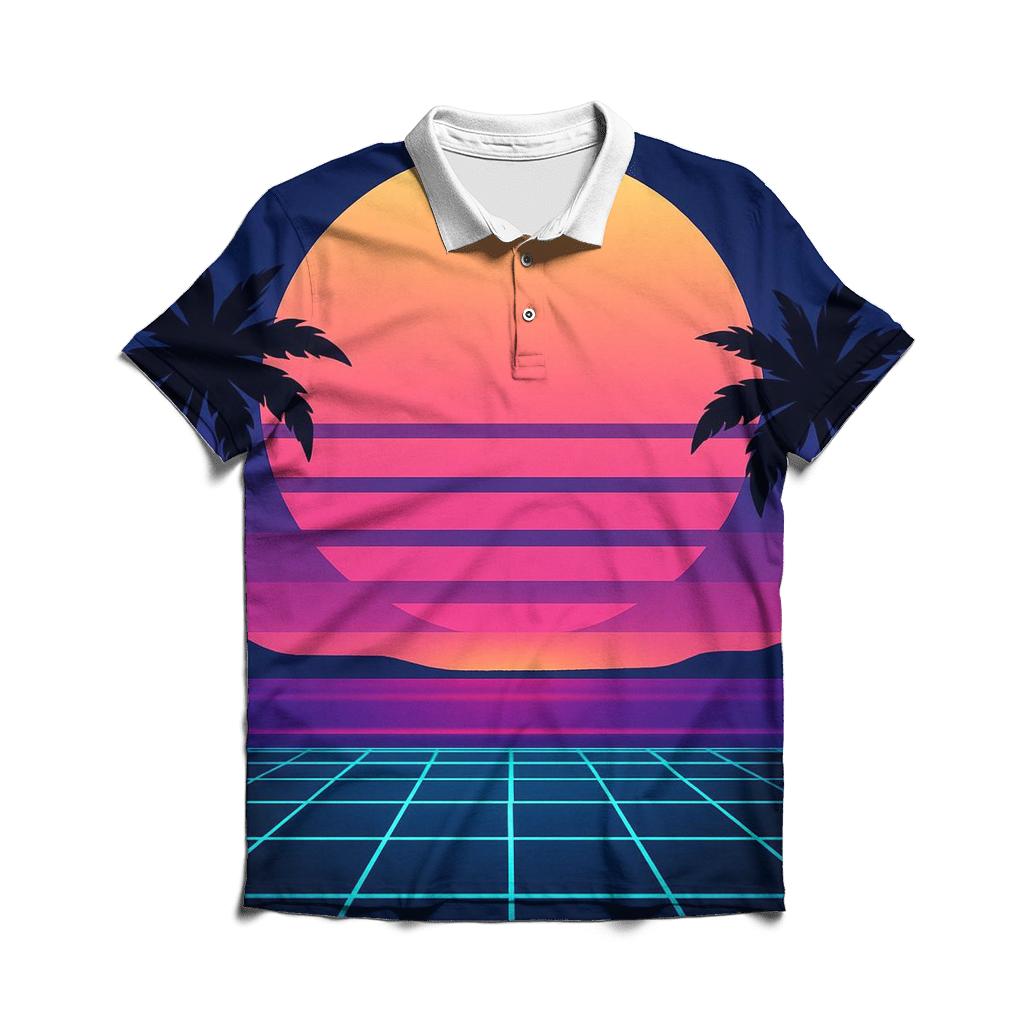 Synthwave Sunset premium cotton polo shirts