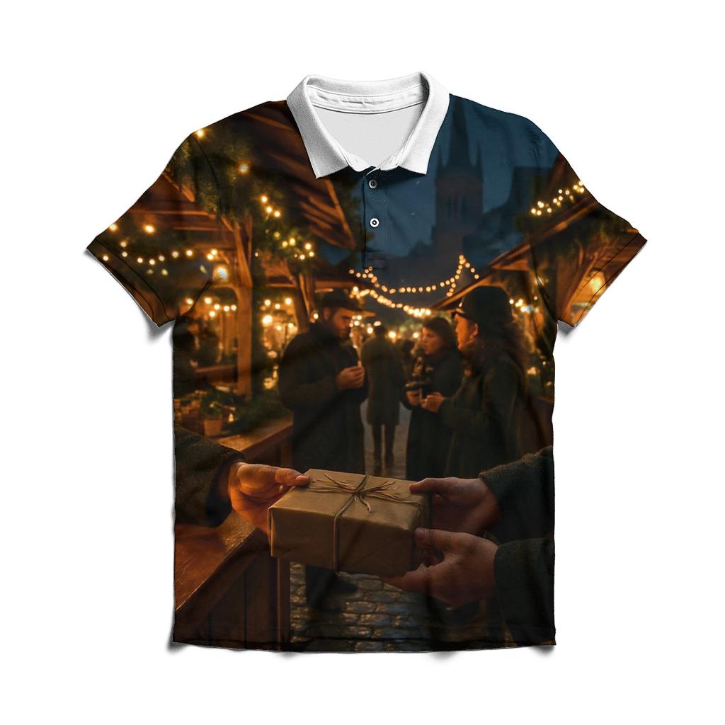 Village Market Under Lanterns embroidered polo tops