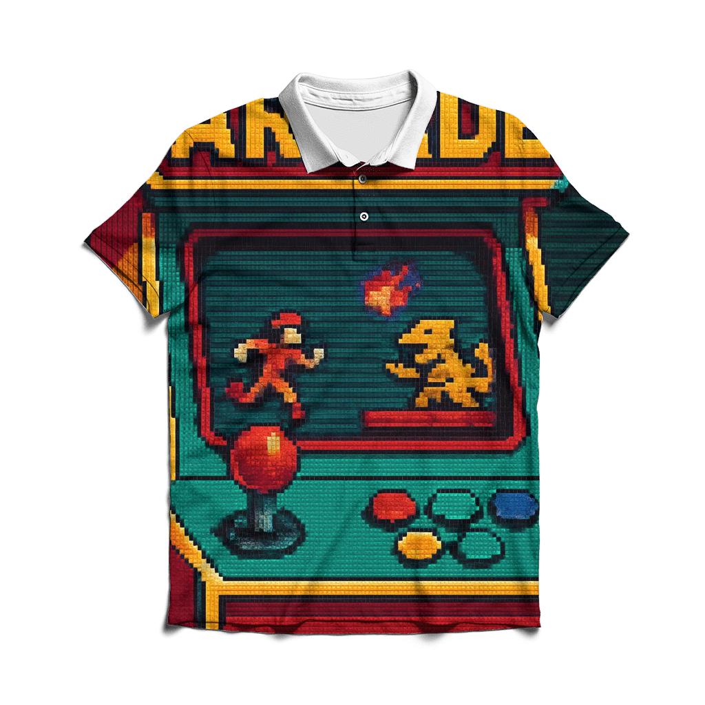 Vintage Arcade Pixel Art branded logo polo shirts