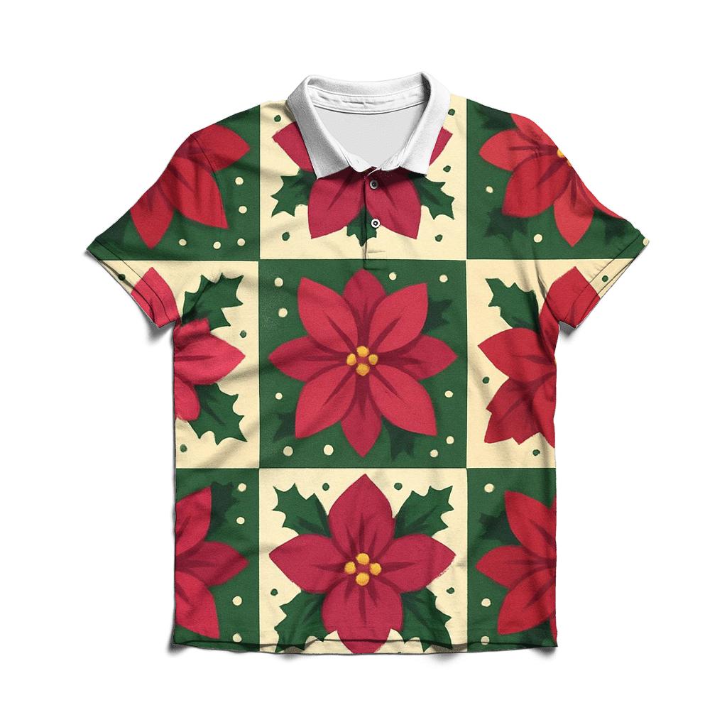 Poinsettia Tile Garden Design personalized polo shirts