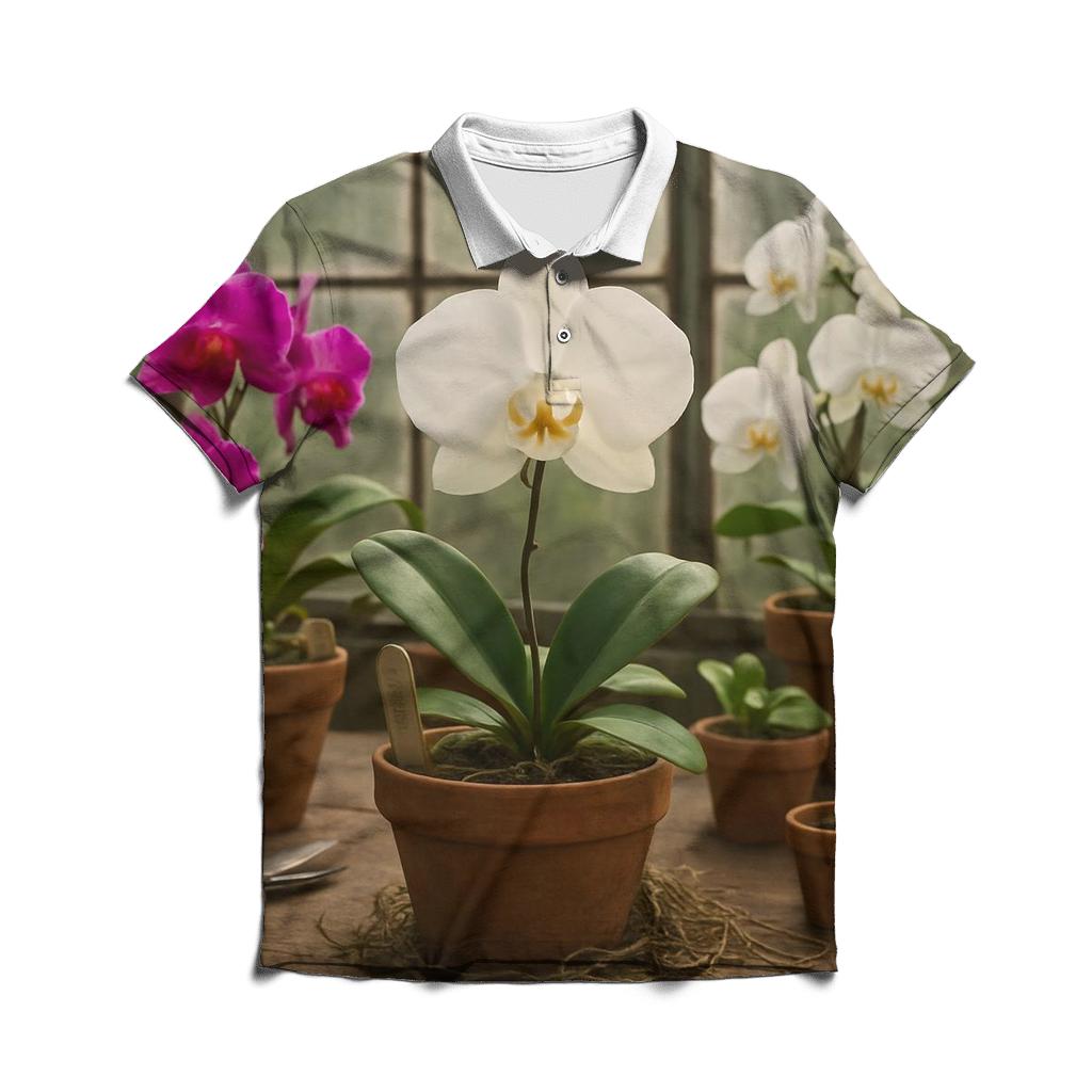 Botanical Greenhouse Orchid Table personalized polo shirts