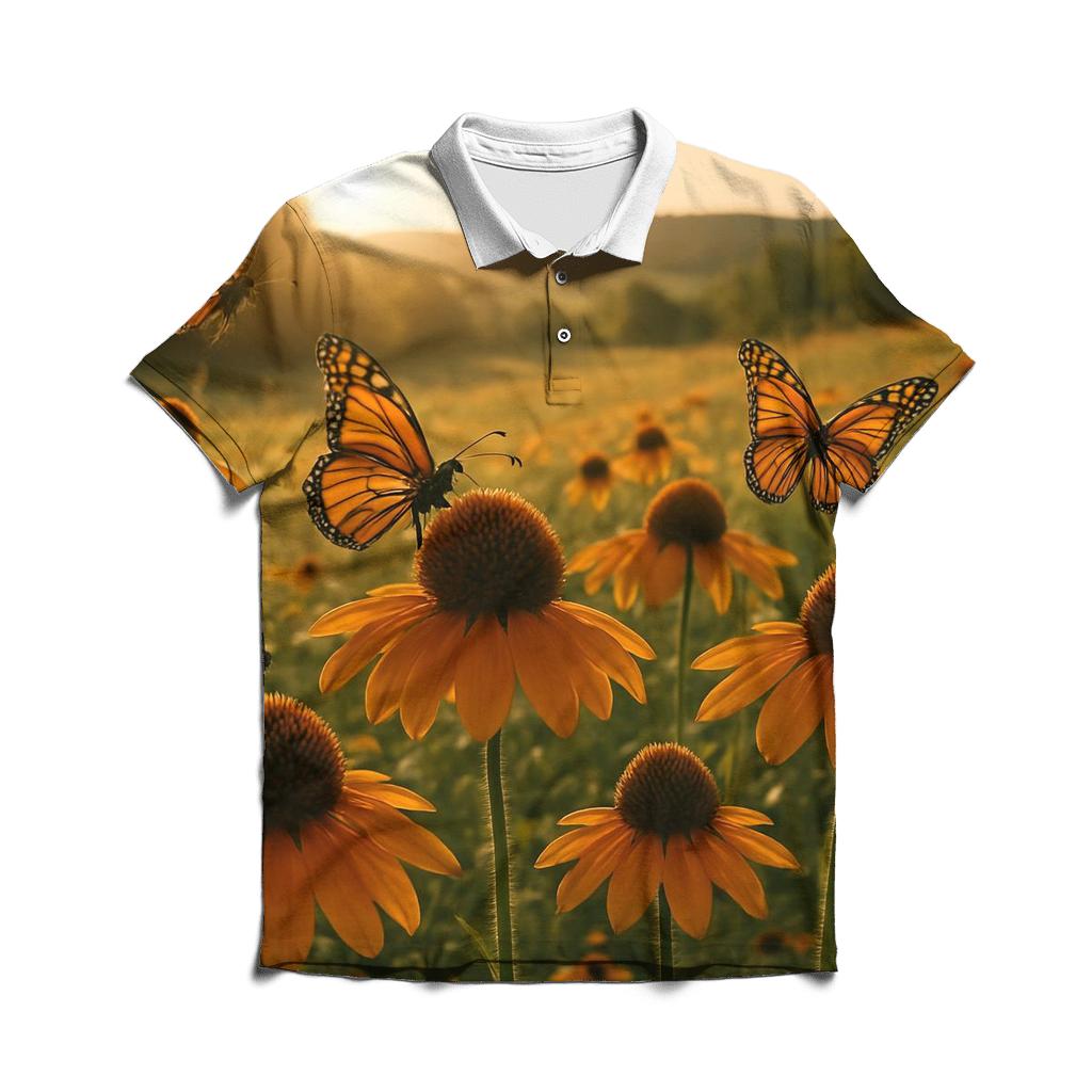 Prairie Coneflower And Monarch Migration stylish collar polo tees