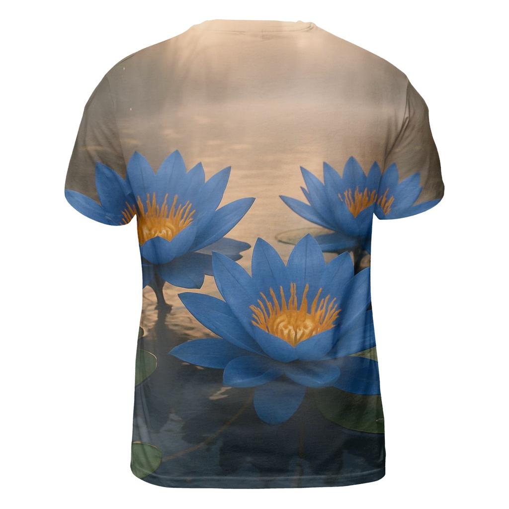 Riverbank Blue Waterlilies At Dawn trendy printed shirt styles