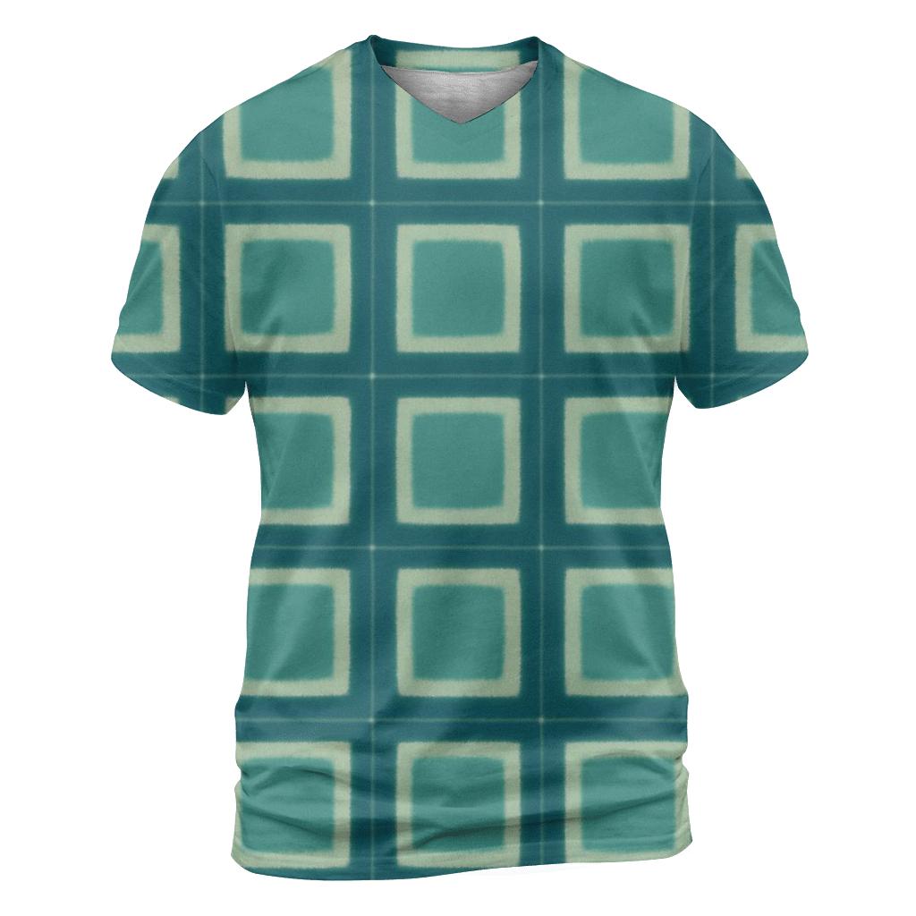 Itajime Teal Grid creative print fashion shirts