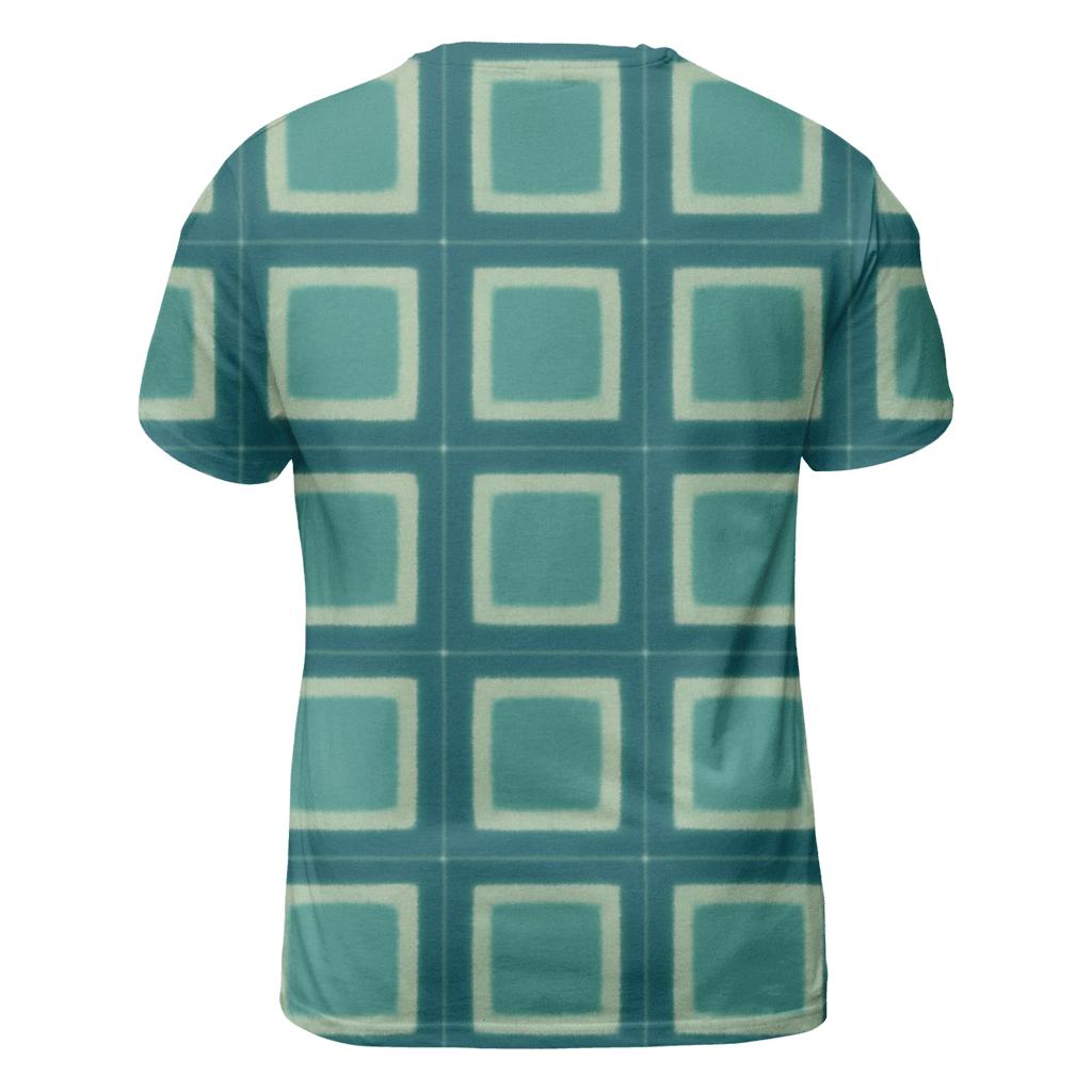 Itajime Teal Grid creative print fashion shirts