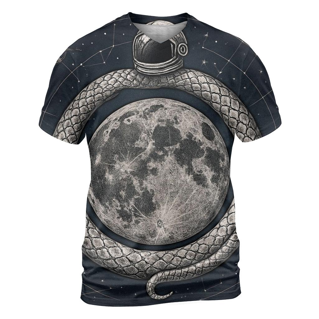 Lunar Tattoo Ouroboros Map artistic all-over print tops