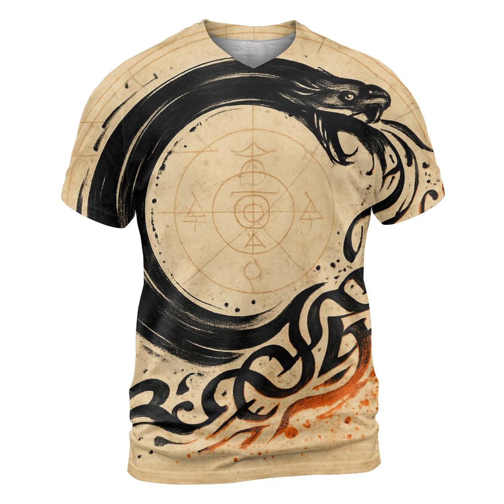Ink And Flame Ouroboros Sigil vibrant all-over design tees