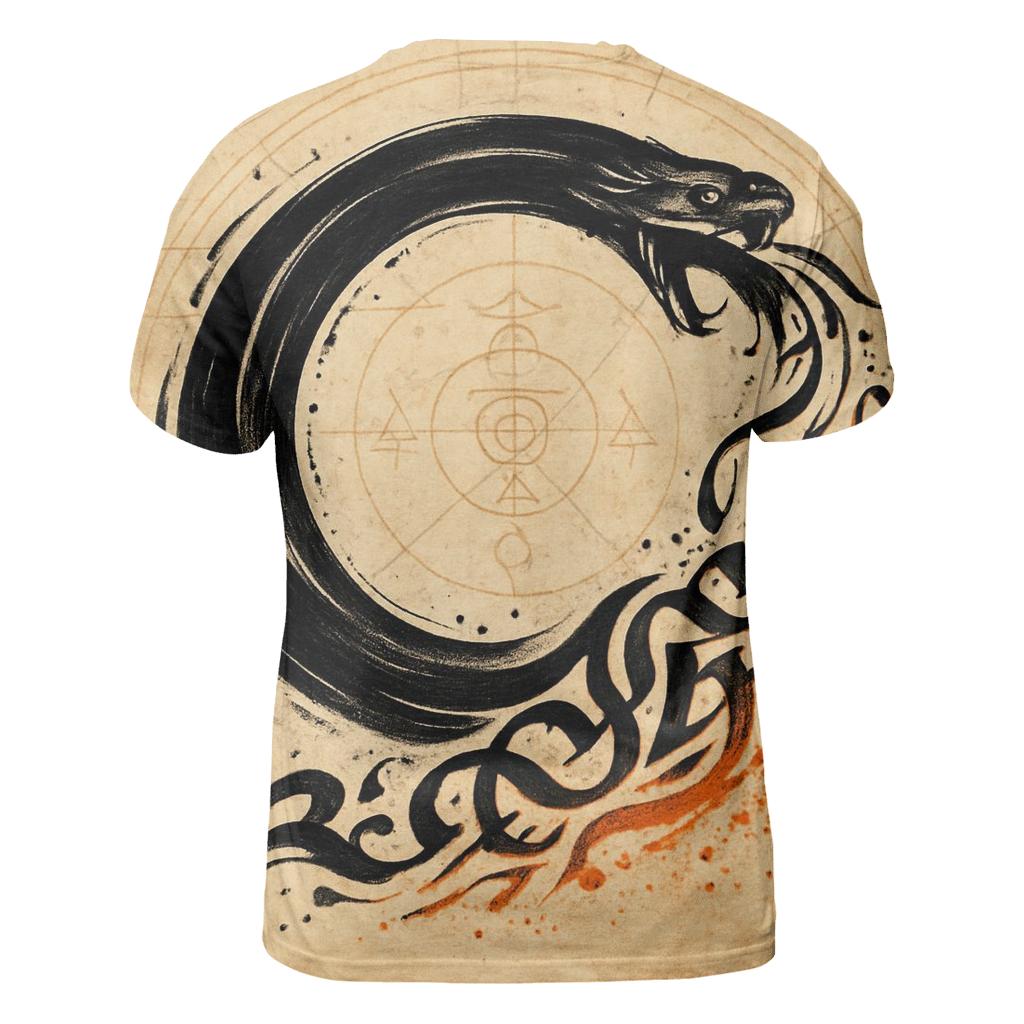 Ink And Flame Ouroboros Sigil vibrant all-over design tees