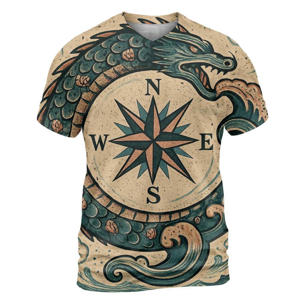 Tidal Serpent Ouroboros Compass artistic all-over print tops