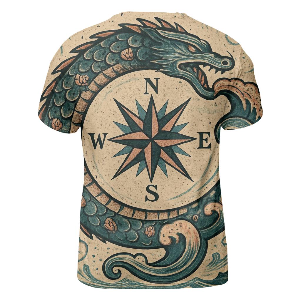 Tidal Serpent Ouroboros Compass artistic all-over print tops