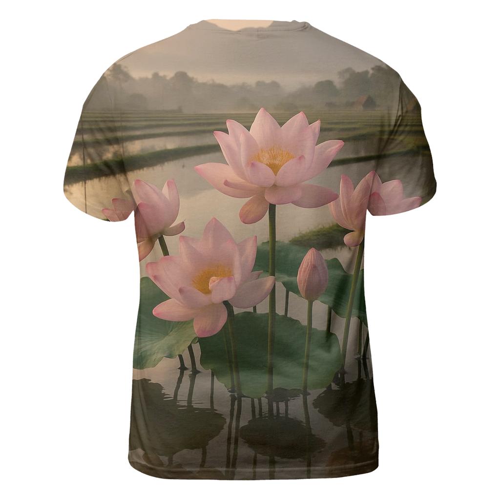 Rice Terrace Lotus Reflection trendy printed shirt styles