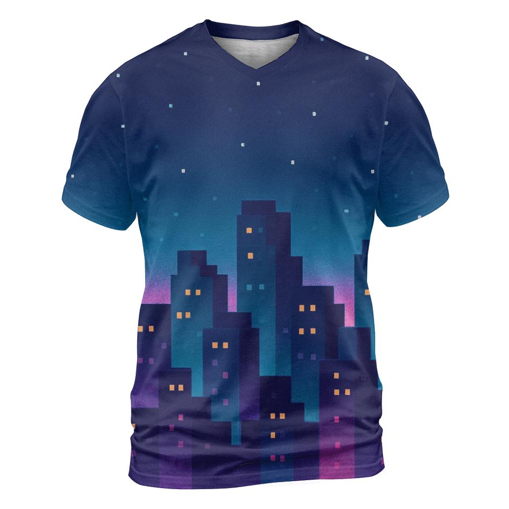 Pixel Skyline Glow vibrant all-over design tees