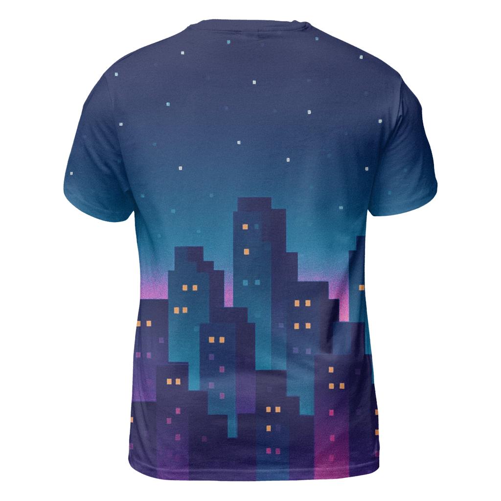 Pixel Skyline Glow vibrant all-over design tees