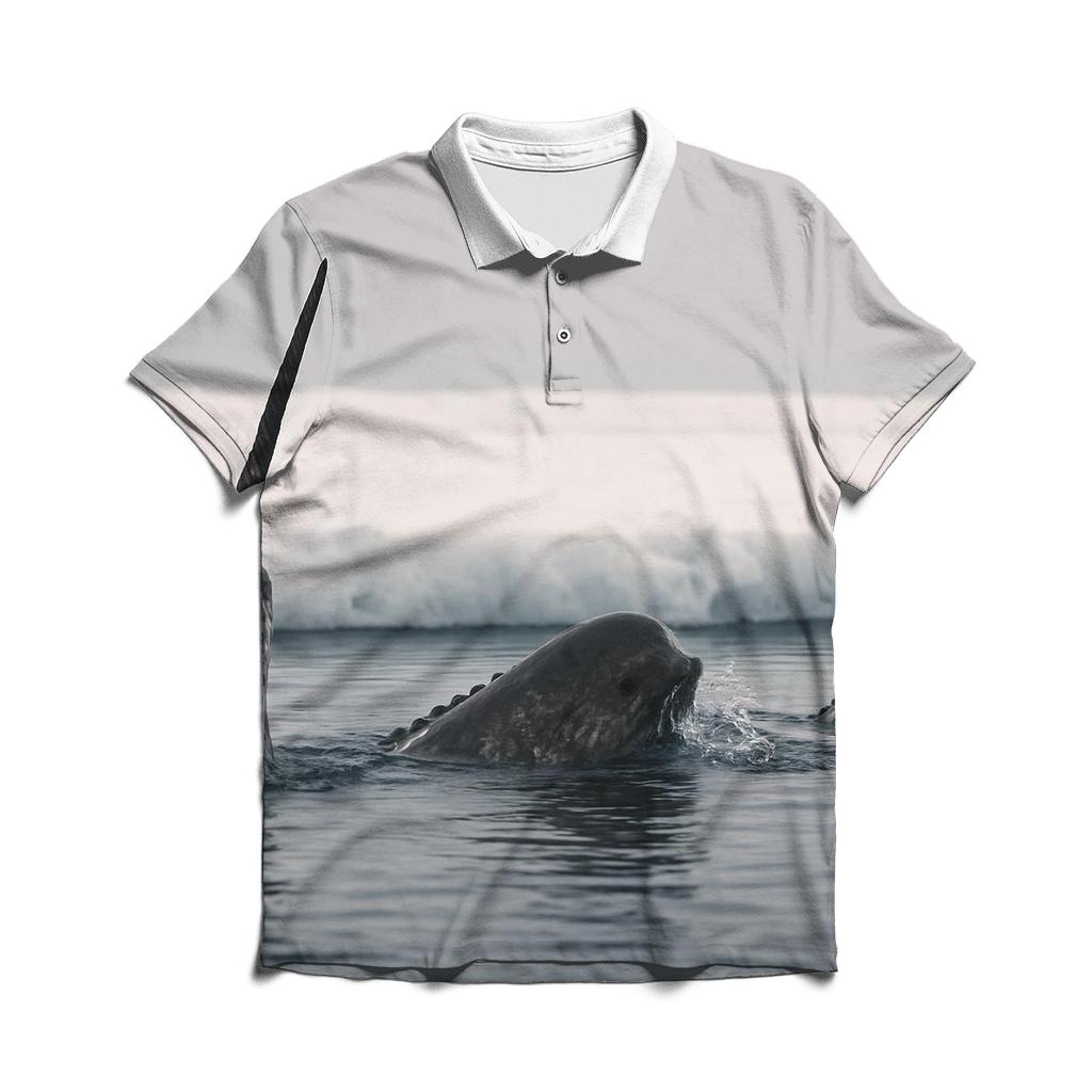 Ice Edge Narwhal Pod embroidered polo tops