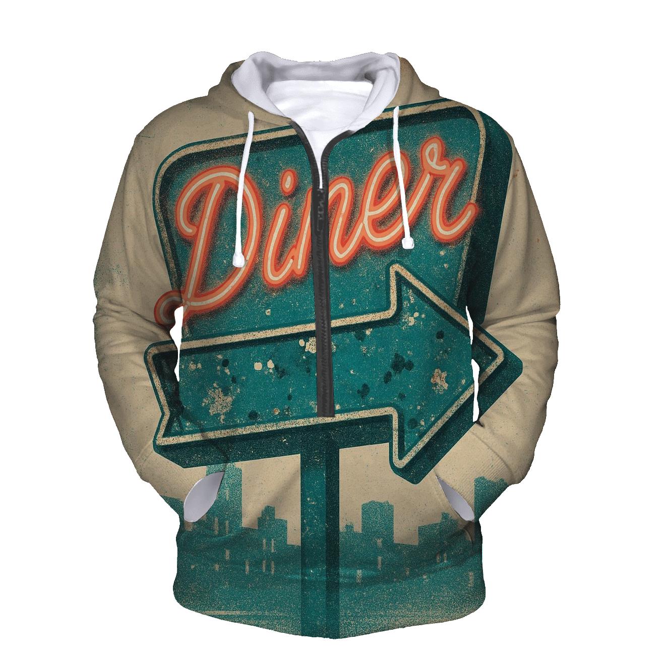 Antique Diner Neon Sign embroidered hoodies