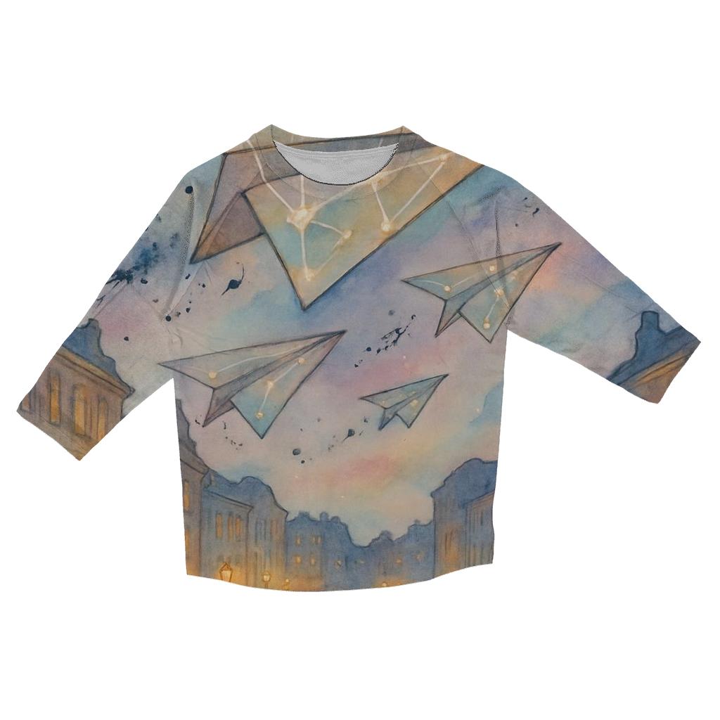 Paper Plane Constellation printed three quarter sleeve shirts