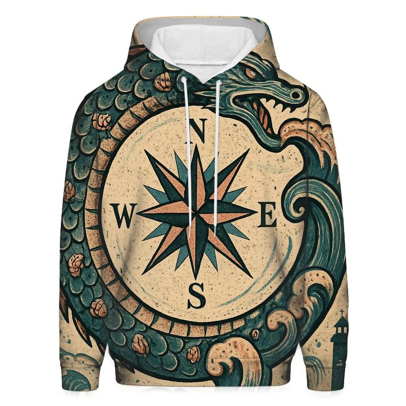 Tidal Serpent Ouroboros Compass graphic hoodies