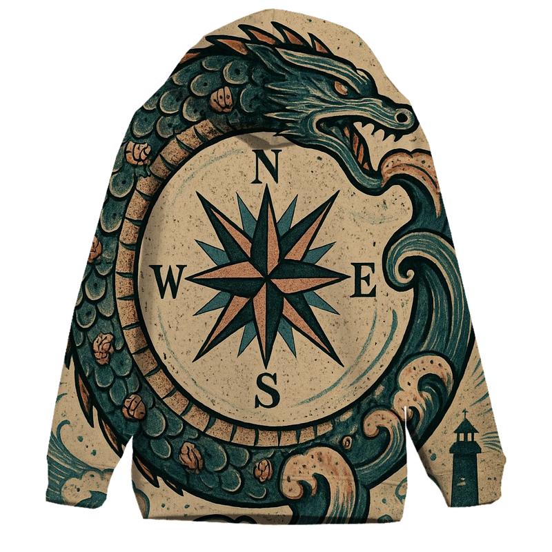 Tidal Serpent Ouroboros Compass graphic hoodies