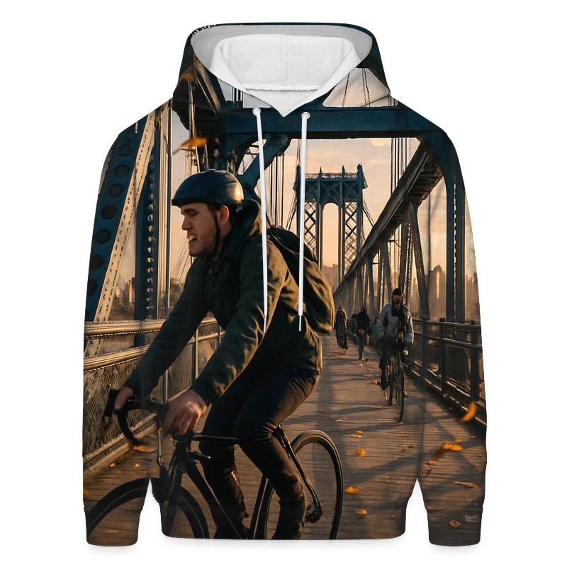 Autumn Bicycle Commute Across Manhattan Bridge heavyweight hoodies