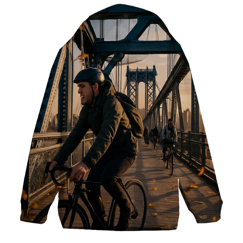 Autumn Bicycle Commute Across Manhattan Bridge heavyweight hoodies