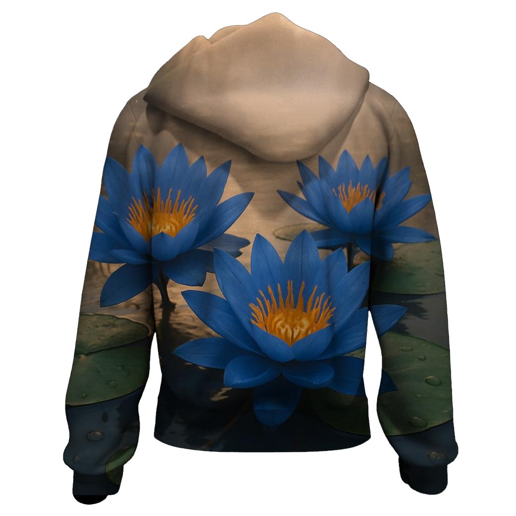 Riverbank Blue Waterlilies At Dawn hoodie designs