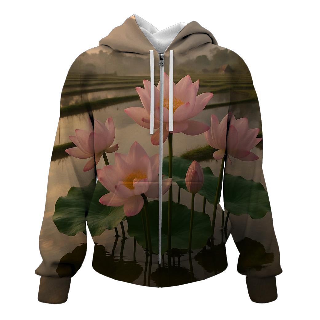Rice Terrace Lotus Reflection printed hoodies
