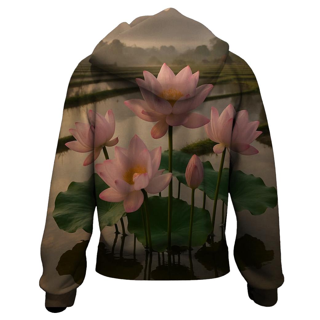 Rice Terrace Lotus Reflection printed hoodies