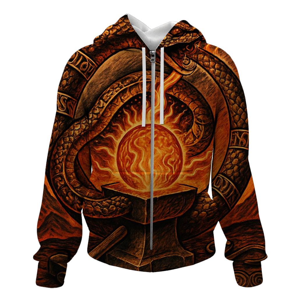 Solar Forge Ouroboros Crest graphic hoodies